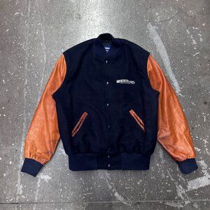 Holloway Varsity Jacket Leather Sleeves Wool Body Size L Made in USA